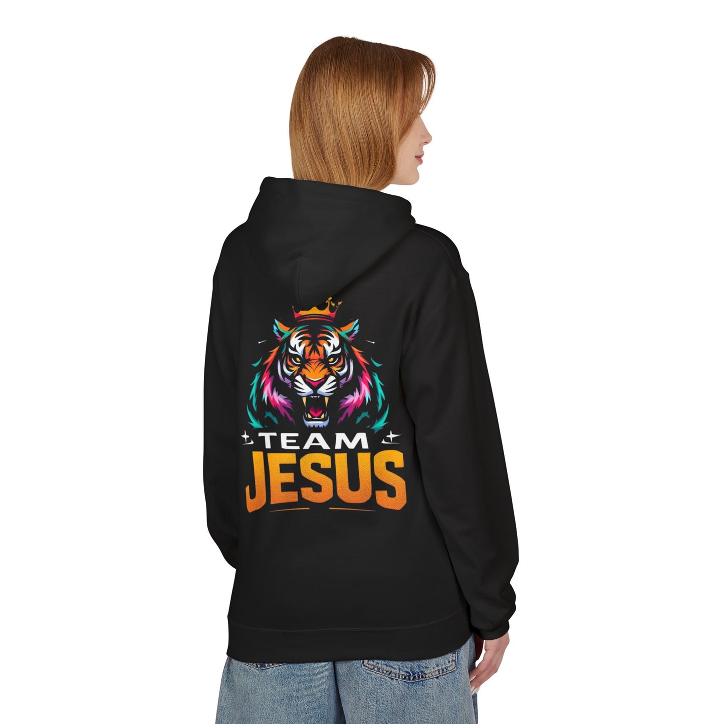 Team Jesus Crown Fleece Hoodie - Unisex Midweight Sweatshirt for Faith, Motivation, Gifts, Religious Events, Casual Wear