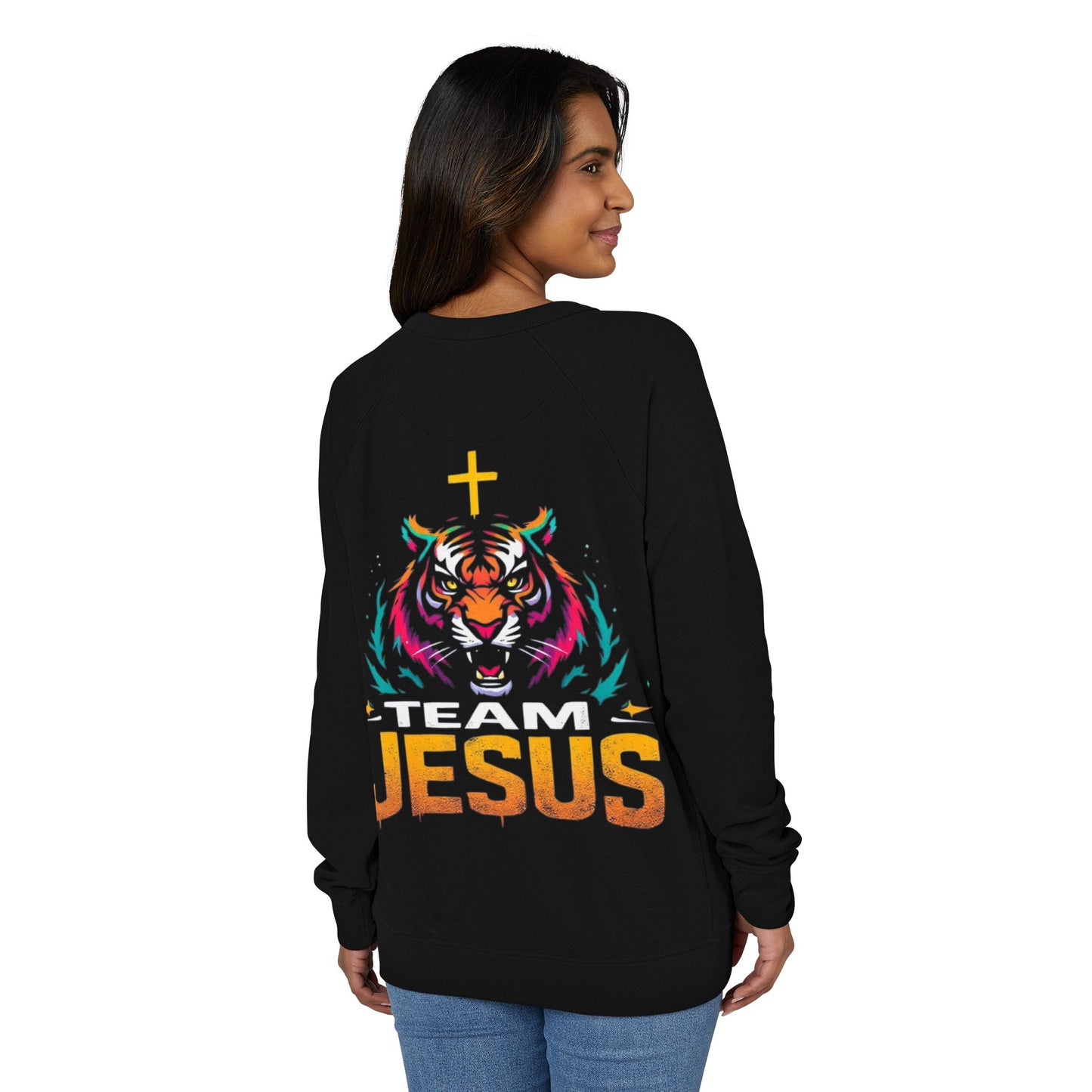 TEAM JESUS Unisex French Terry Raglan Crewneck, Christian Sweatshirt, Inspirational Apparel, Faith-Based Gift, Religious Fashion