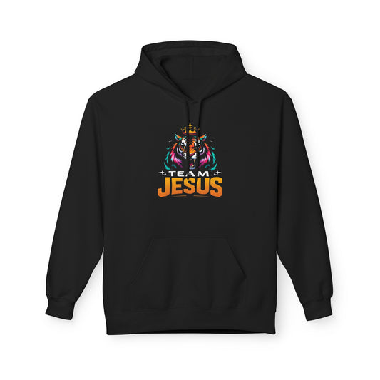Team Jesus Crown Fleece Hoodie - Unisex Midweight Sweatshirt for Faith, Motivation, Gifts, Religious Events, Casual Wear