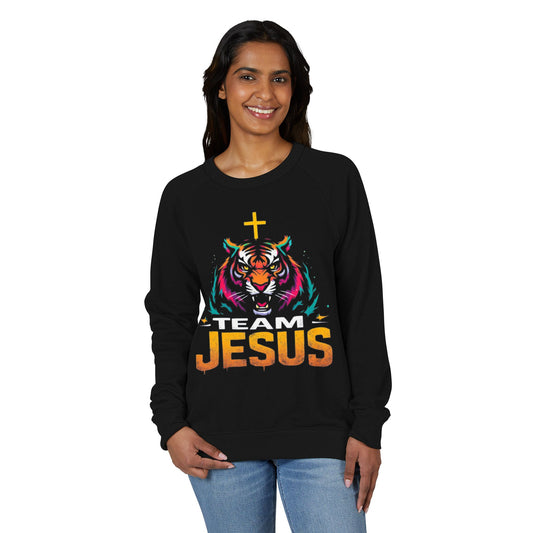 TEAM JESUS Unisex French Terry Raglan Crewneck, Christian Sweatshirt, Inspirational Apparel, Faith-Based Gift, Religious Fashion